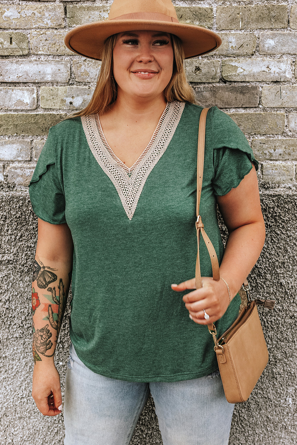 Green V Neck  Blouse