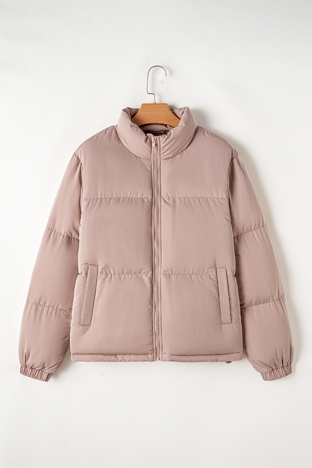 Apricot Full Zipper Puffer Jacket