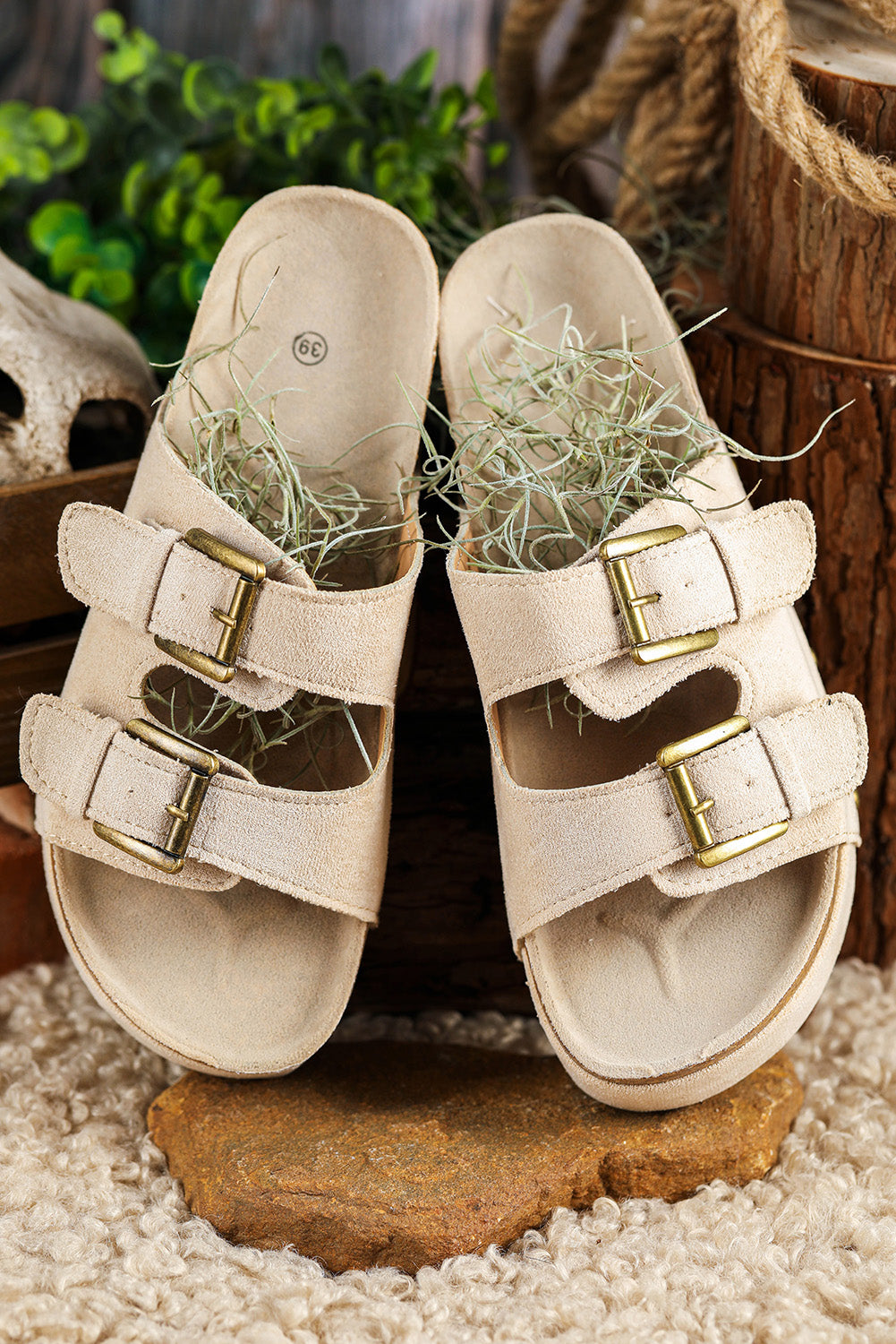 Suede Buckle Sandal Slippers