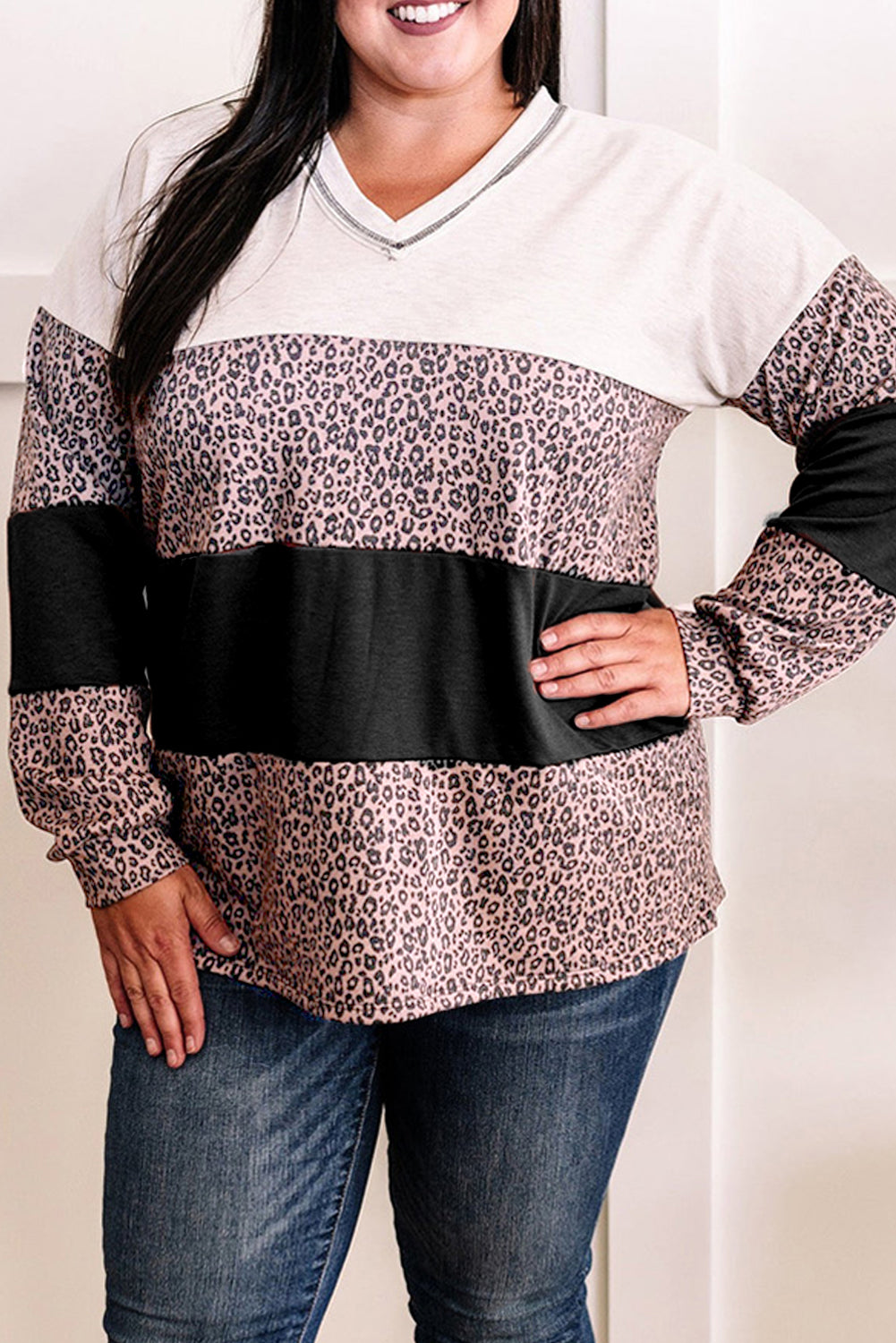 Leopard Print V Neck Long Sleeve