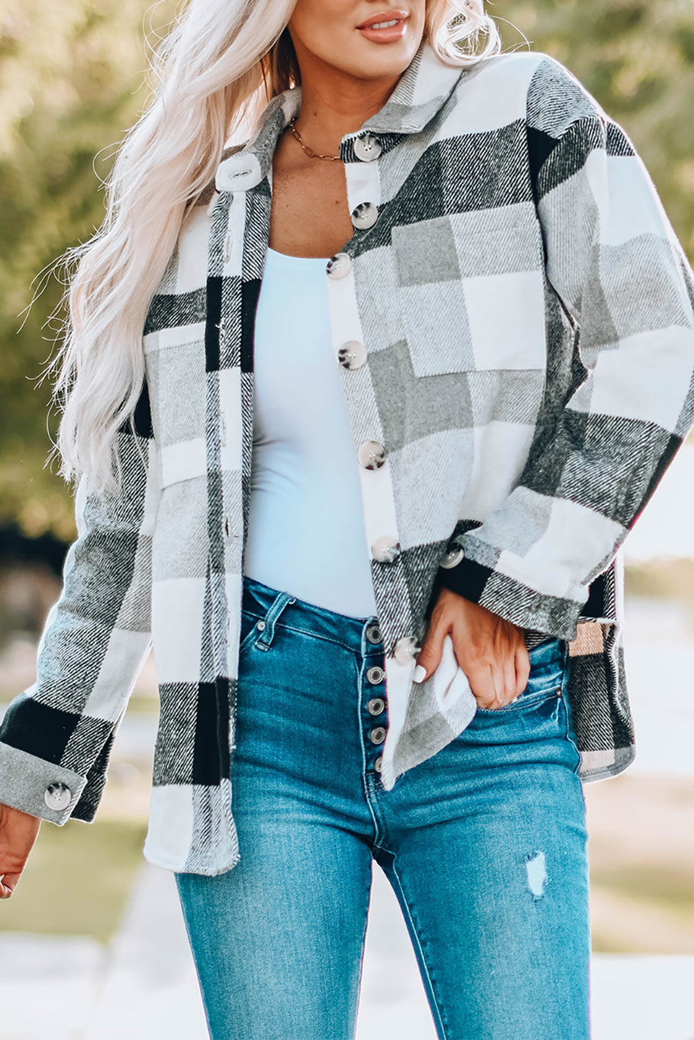 Plaid Buttoned Long Sleeve Jacket