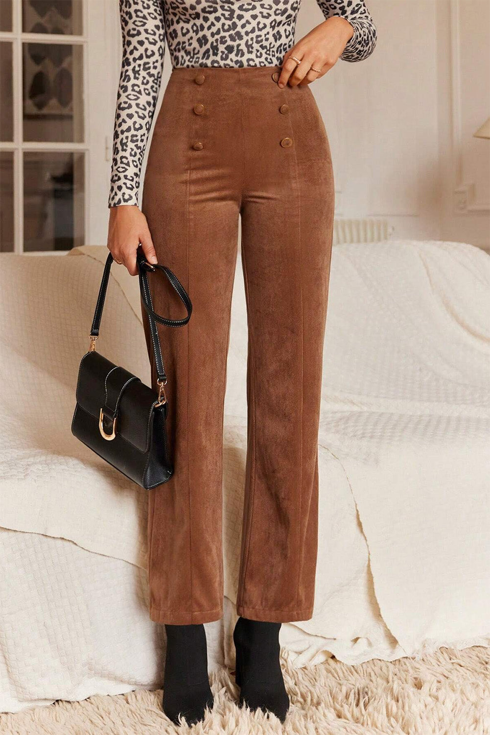 Chestnut Double Breasted Straight Leg Pants