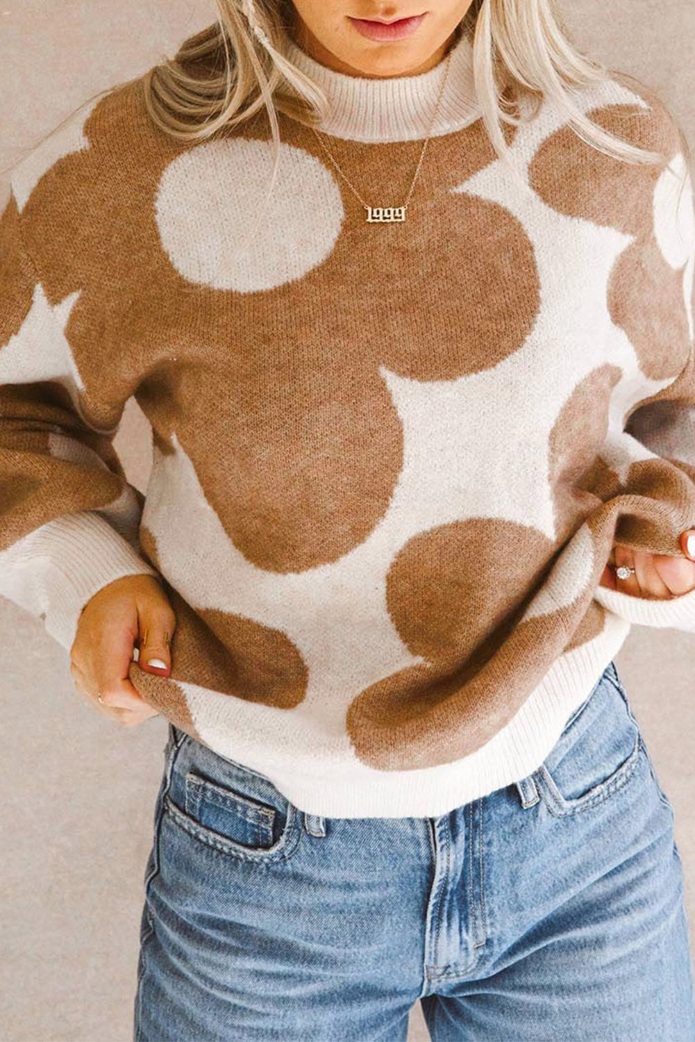 Khaki Flower Drop Shoulder Sweater