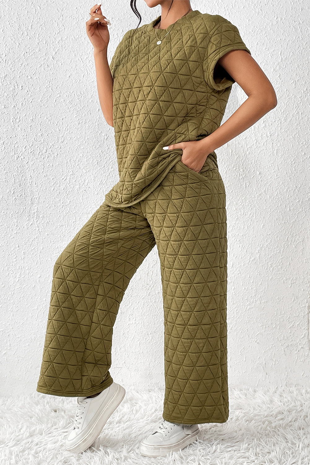 Sage Green Short Sleeve Wide Leg Set