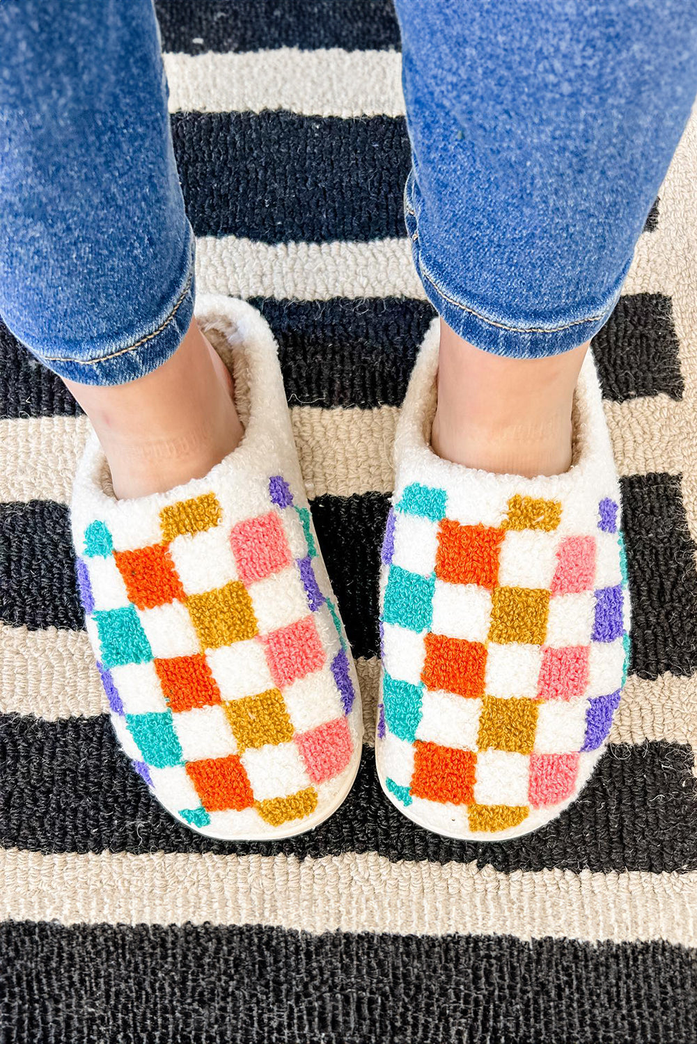 Checkered Plush Slippers