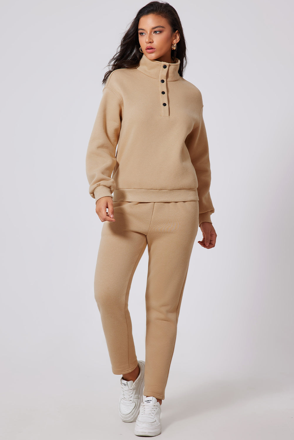 Button Sweatshirt High Waist Set