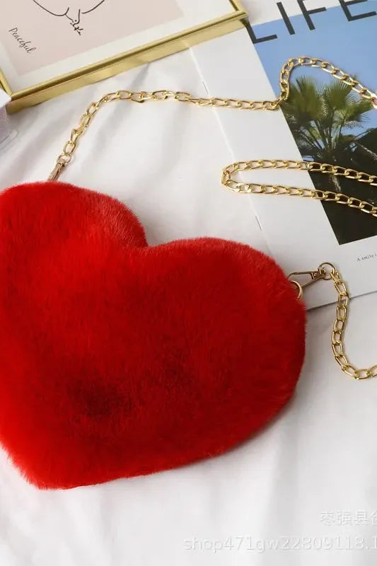 Heart Shaped Faux Fur Crossbody Wallet