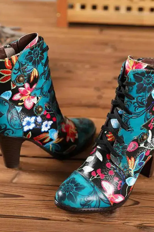 Vibrant Floral Leather Boots