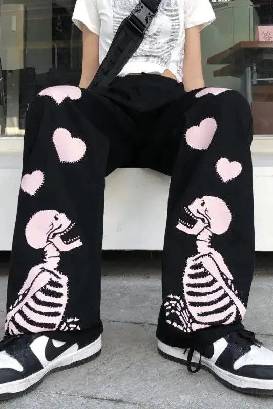 Love Skull Wide Leg Pants