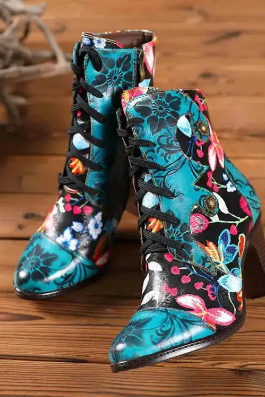 Vibrant Floral Leather Boots