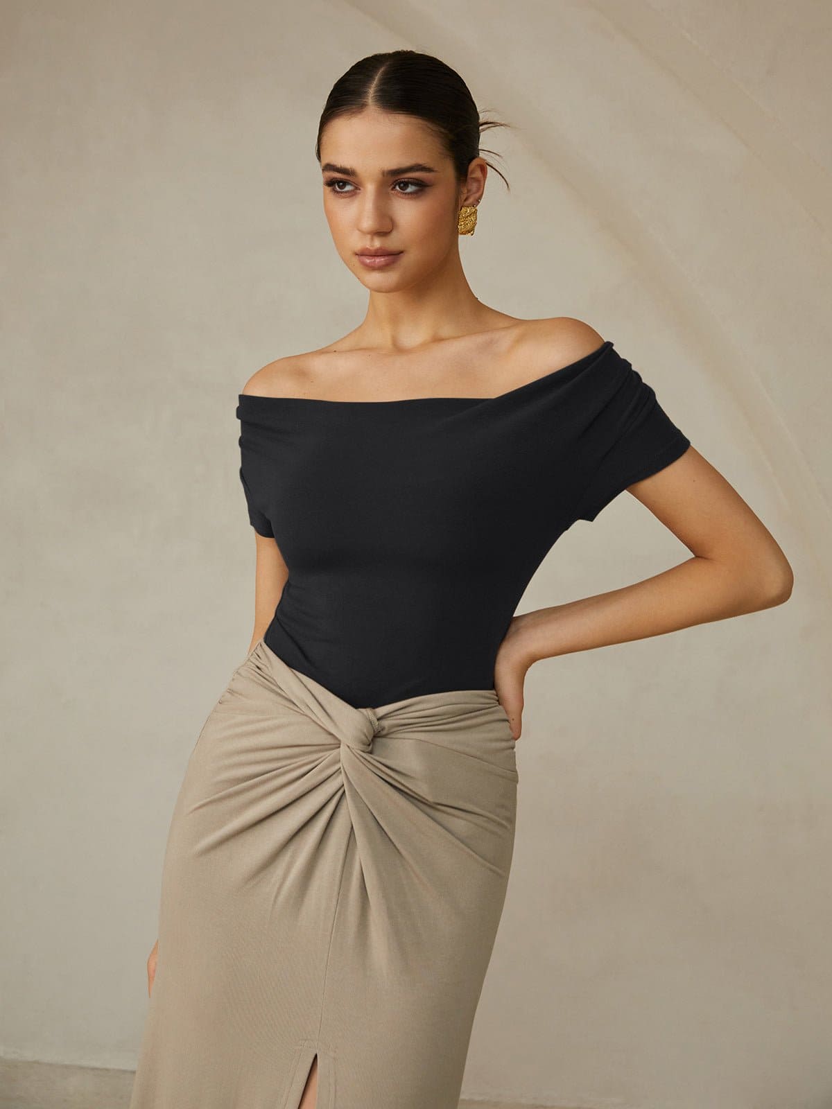 Off - Shoulder Pleated T-Shirt - Divaloo