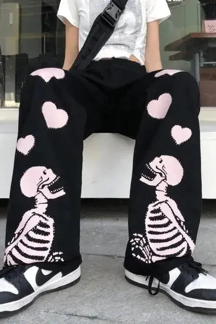 Love Skull Wide Leg Pants